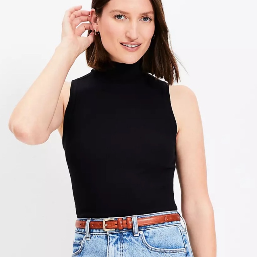 LOFT Mock Neck Perfect Ribbed Tank Top LARGE